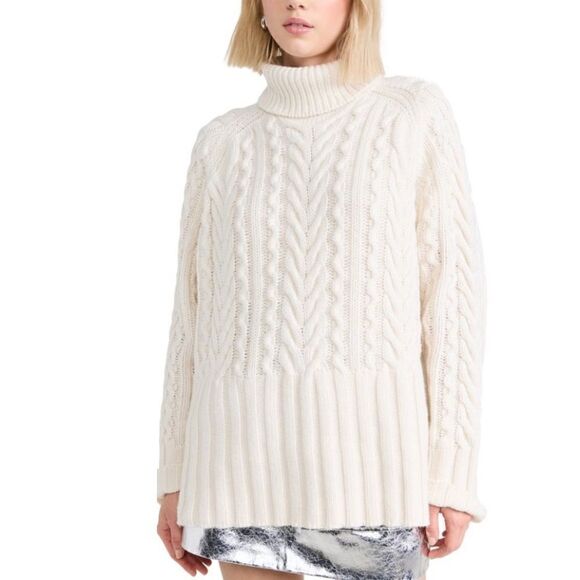 Aknvas Sweaters - AKNVAS Kendall Wool Blend Cable Knit Sweater In Off White Size L